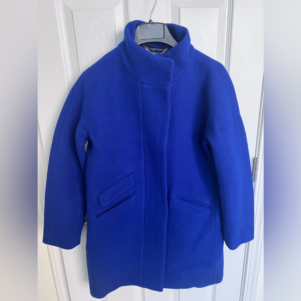 J Crew blue cocoon  coat size 4 petite